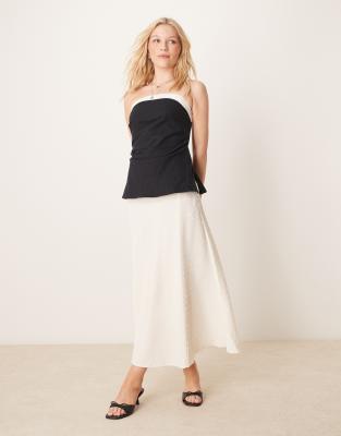 Abercrombie & Fitch Sleeveless Linen Mix Tube Top In Black