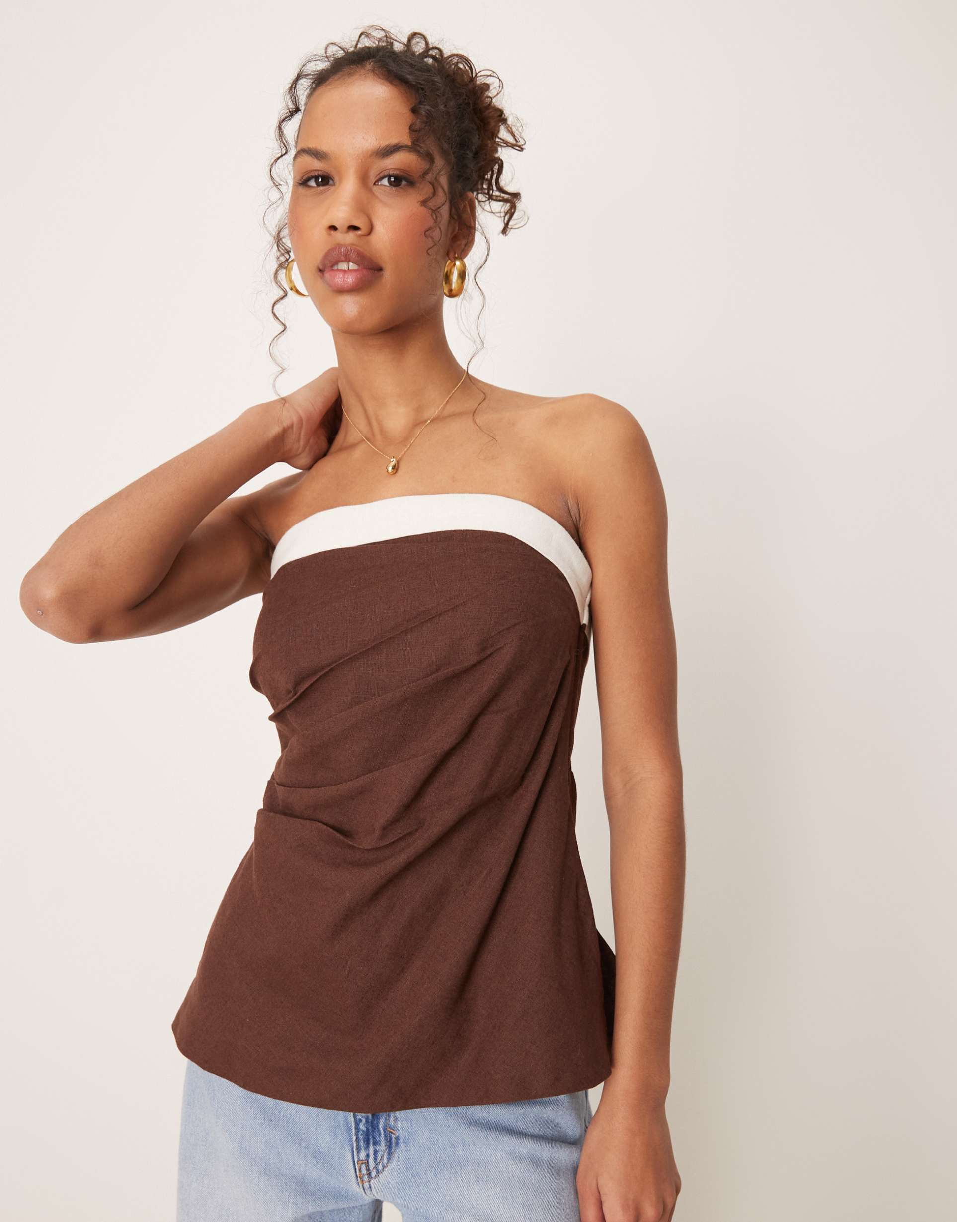 abercrombie & fitch sleeveless linen tube top in beige
