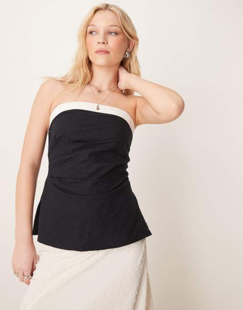 Abercrombie & Fitch sleeveless linen tube top in black - view 1