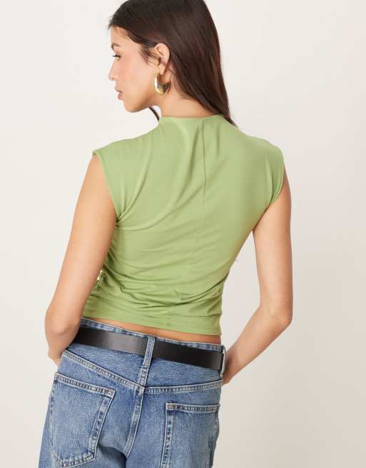 キンダーサルモンMock Neck Sleeveless Blouse カーキ project-social-t-feeling-good-