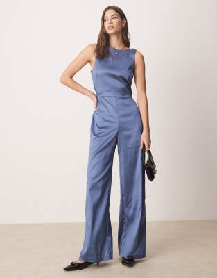 sleeveless sculpt high neck jumpsuit in blue