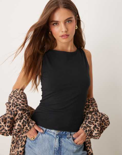 Abercrombie & Fitch sleeveless top with boat neck in black - view 1