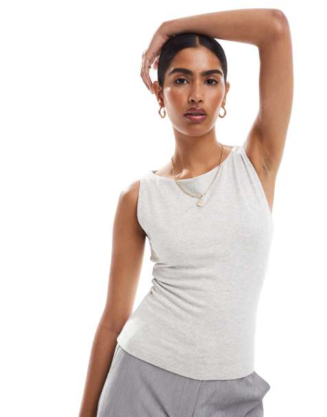 Abercrombie & Fitch sleeveless top with boat neck in grey - view 1