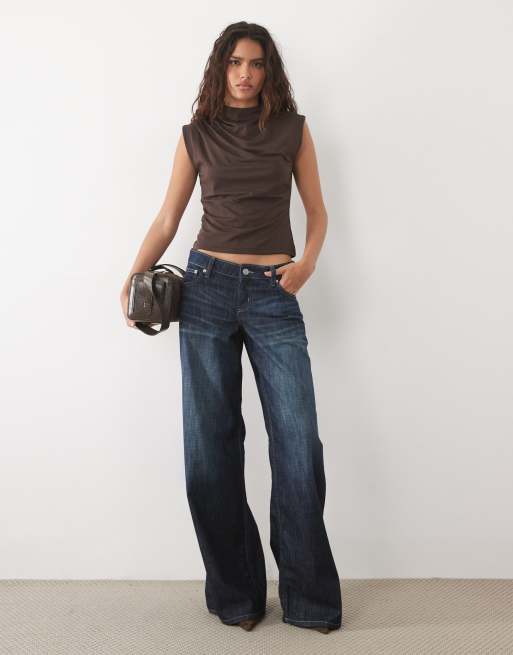 Abercrombie & Fitch sleeveless top with ruching detail in brown, 3 of 4