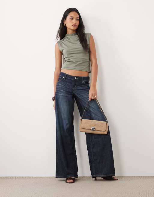 Abercrombie & Fitch sleeveless top with ruching detail in khaki, 2 of 4