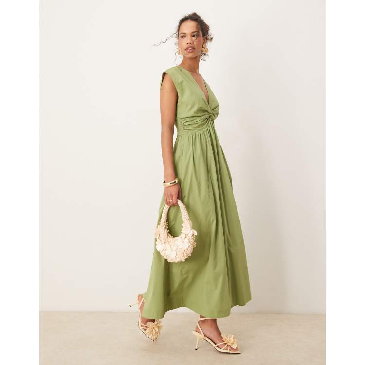 abercrombie sage green dress Abercrombie & Fitch Green Satin Smocked Back Front Slit Dress- Size XL –  The Saved Collection main image 1