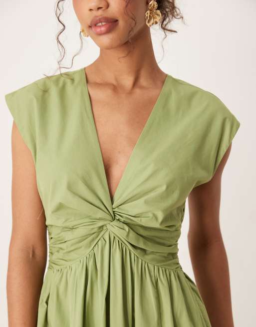 Abercrombie & Fitch sleeveless v neck maxi dress in olive green