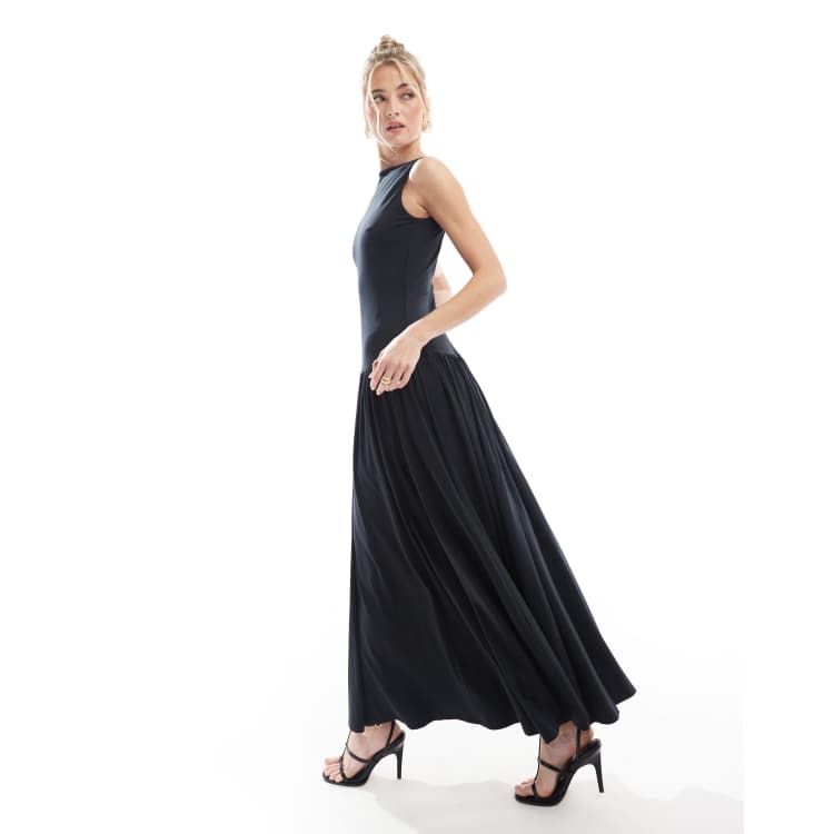 Abercrombie & Fitch sleevless drop waist midi dress in black