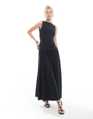 Abercrombie & Fitch sleevless drop waist midi dress in black | ASOS
