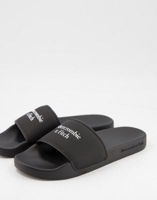 Abercrombie & Fitch sliders in black with text logo