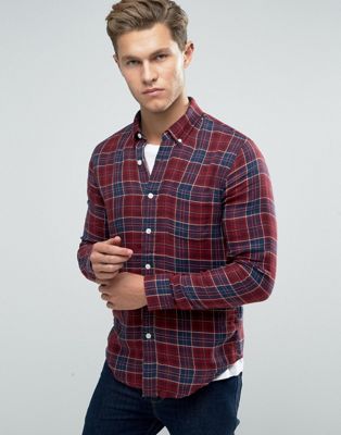 Slim Double Layer Plaid Shirt In Red 