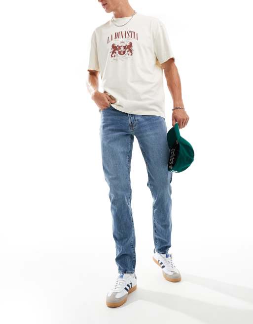 Abercrombie & Fitch - Slim fit-jeans i 90'er-stil i mellemblå vask