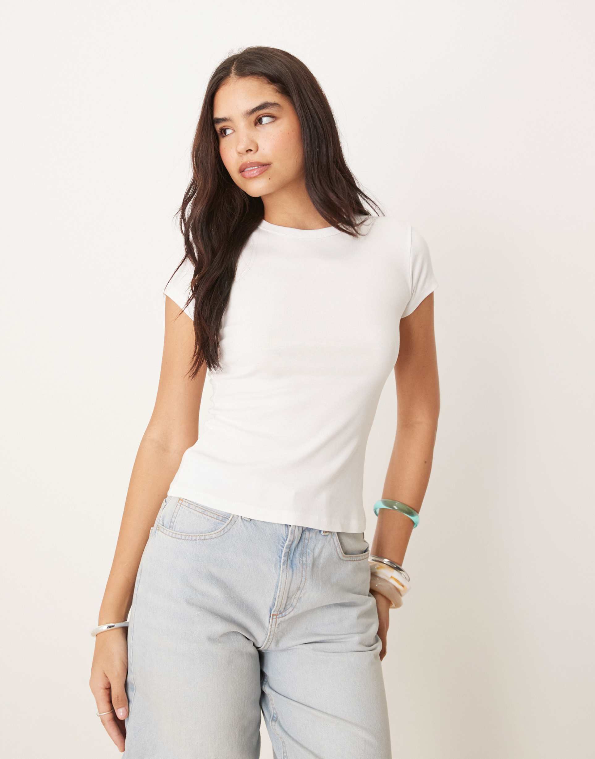 abercrombie & fitch slim fit ribbed t-shirt in white