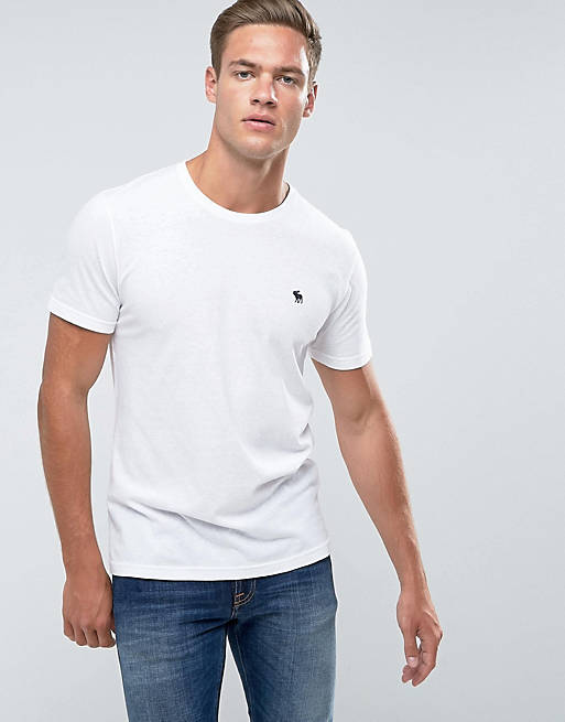 Abercrombie & Fitch Slim Fit T-Shirt Crew Neck Logo in White | ASOS