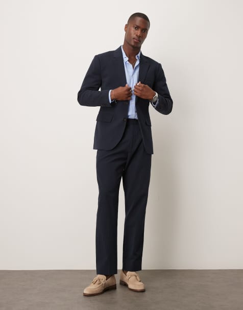Abercrombie & Fitch slim single breasted seersucker suit blazer & pants set in navy - view 1