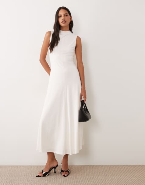 Abercrombie & Fitch slinky mock neck maxi dress in cream - view 1