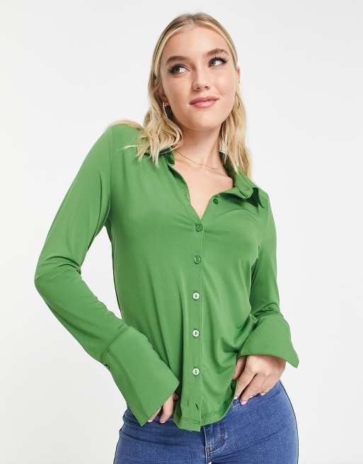 Abercrombie & Fitch slinky slim jersey shirt in green | ASOS