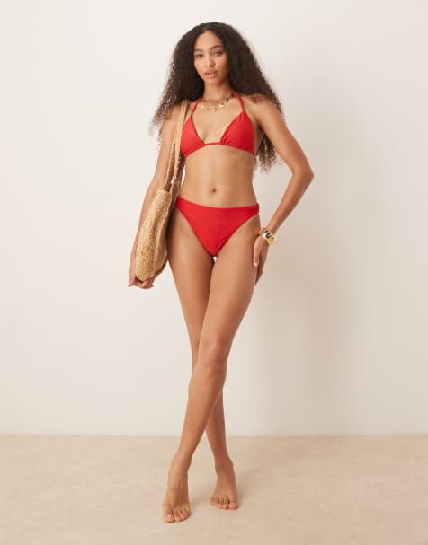 Abercrombie & Fitch - Slip bikini a vita medio alta rosso in coordinato - view 1