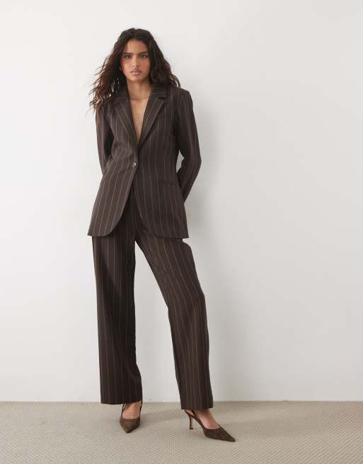 Abercrombie & Fitch Sloane pants & blazer set in brown pinstripes, 2 of 3