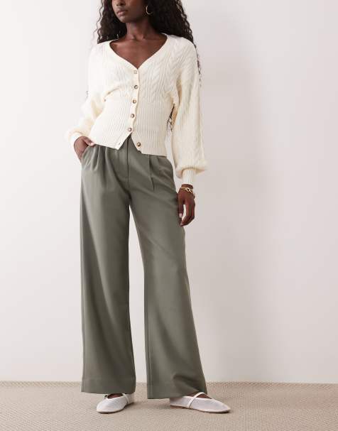 Abercrombie & Fitch Sloane high rise wide leg pants in khaki - view 1