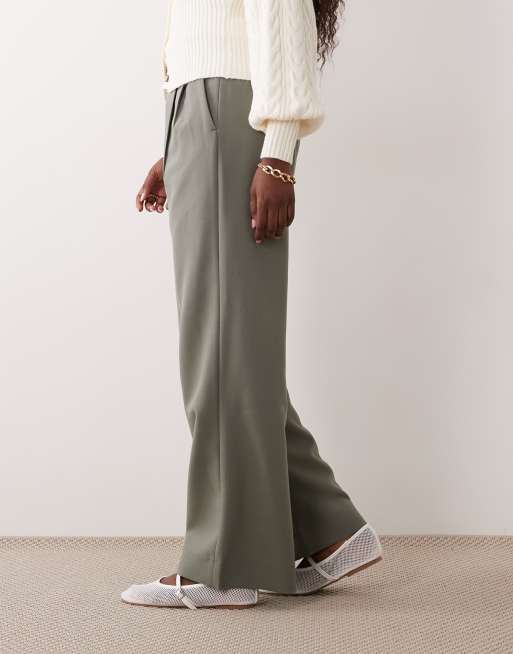 Abercrombie & Fitch Sloane hög midja vida byxor i khaki, 2 av 5