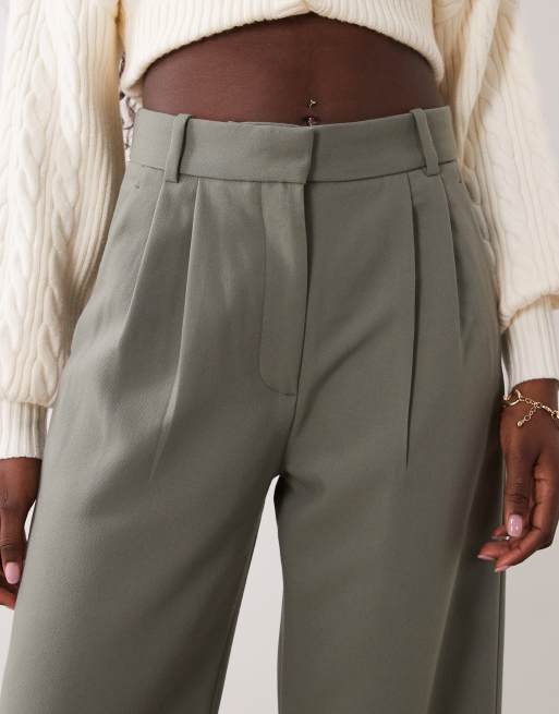 Abercrombie & Fitch Sloane hög midja vida byxor i khaki, 3 av 5