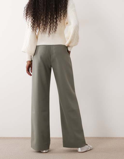 Abercrombie & Fitch Sloane hög midja vida byxor i khaki, 4 av 5