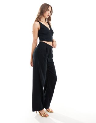 Abercrombie & Fitch Abercrombie & Fitch Sloane linen blend high wasited trouser co-ord in black