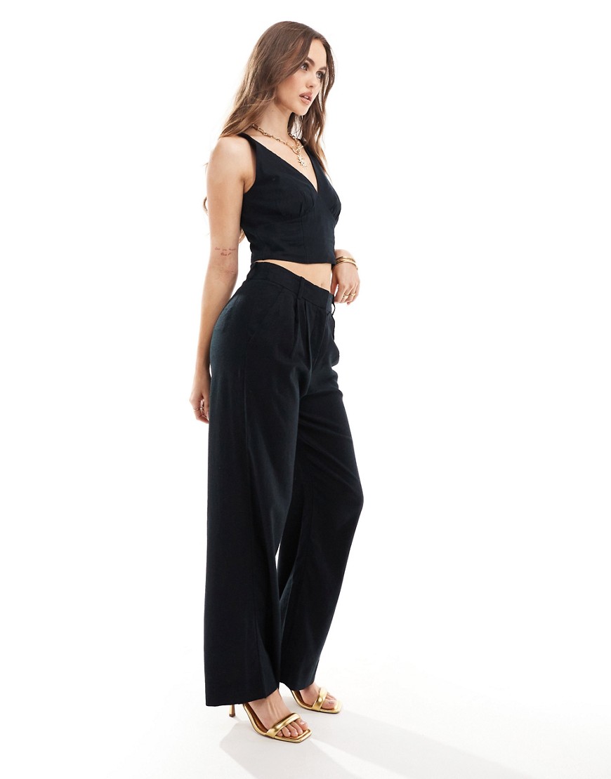 Abercrombie & Fitch Sloane linen blend high wasited trouser co-ord in black