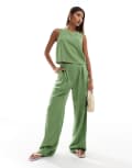 [Abercrombie & Fitch] Abercrombie & Fitch Sloane linen wide leg pants in green (part of a set) W35 Jade Green
