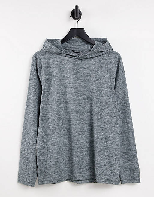 Abercrombie & Fitch small logo airknit second layer hooded long sleeve top in grey marl