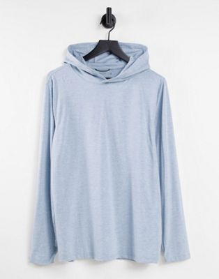 Abercrombie & Fitch small logo airknit second layer hooded long sleeve top in light blue marl