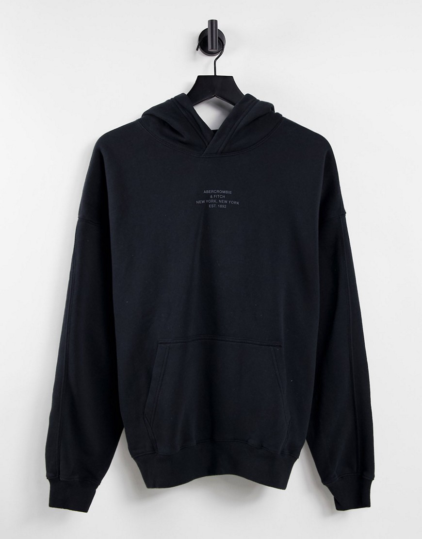 Abercrombie & Fitch Small Scale Center Address Logo Hoodie In Black