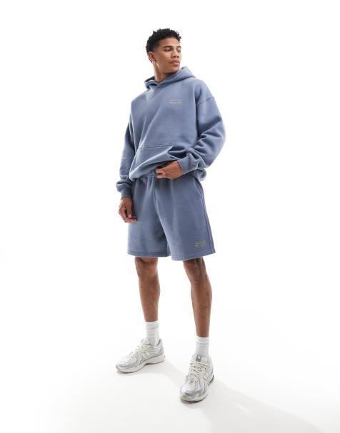 Abercrombie & Fitch small scale logo baggy fit sweat shorts in light blue - view 1
