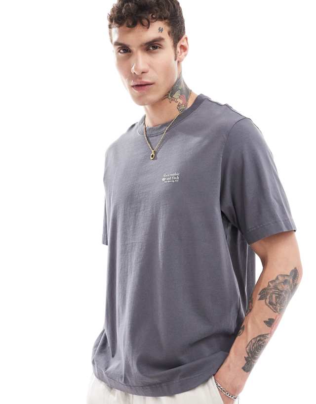 Abercrombie & Fitch - small scale polished logo oversized heavyweight t-shirt in charcoal