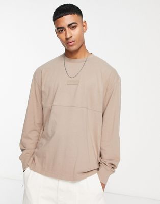 Abercrombie & Fitch smallscale logo oversized cut & sew long sleeve top in desert taupe