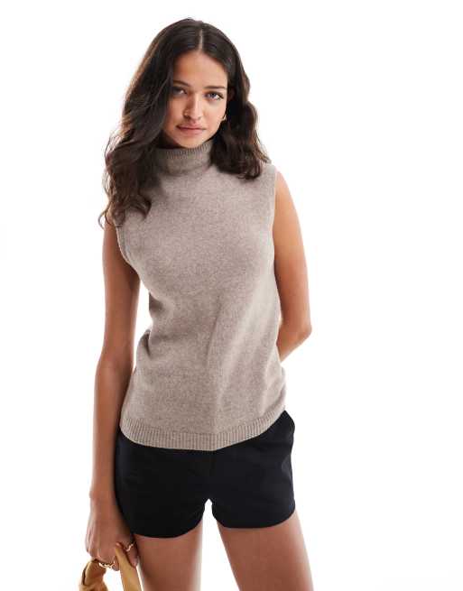 Abercrombie & Fitch - Smanicato in maglia marrone con collo a lupetto