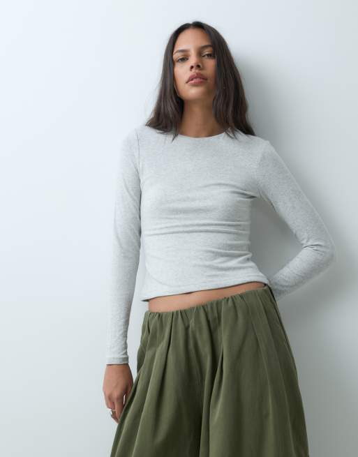 Abercrombie & Fitch sømløs langærmet baby tee i gråmeleret, 3 af 5