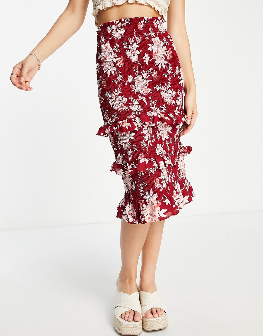 Abercrombie & Fitch Smocked Maxi Skirt In Floral Print-red
