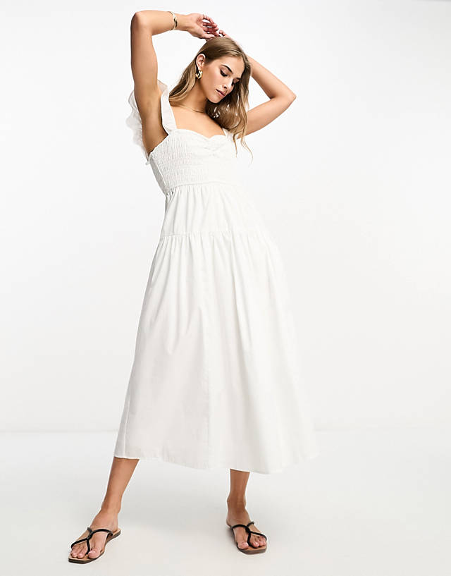 Abercrombie & Fitch - smocked ruffle midi dress in white