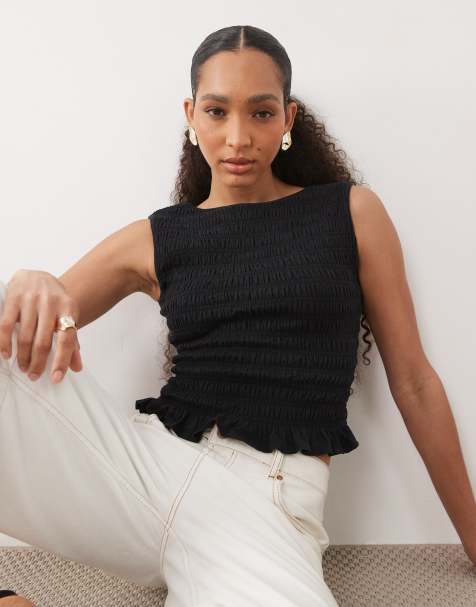 Abercrombie & Fitch reversible smocked sleeveless top in black