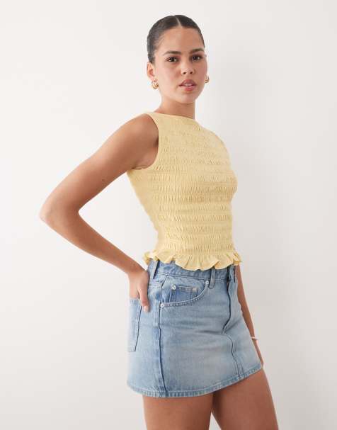 Abercrombie & Fitch smocked sleeveless top in yellow - view 1