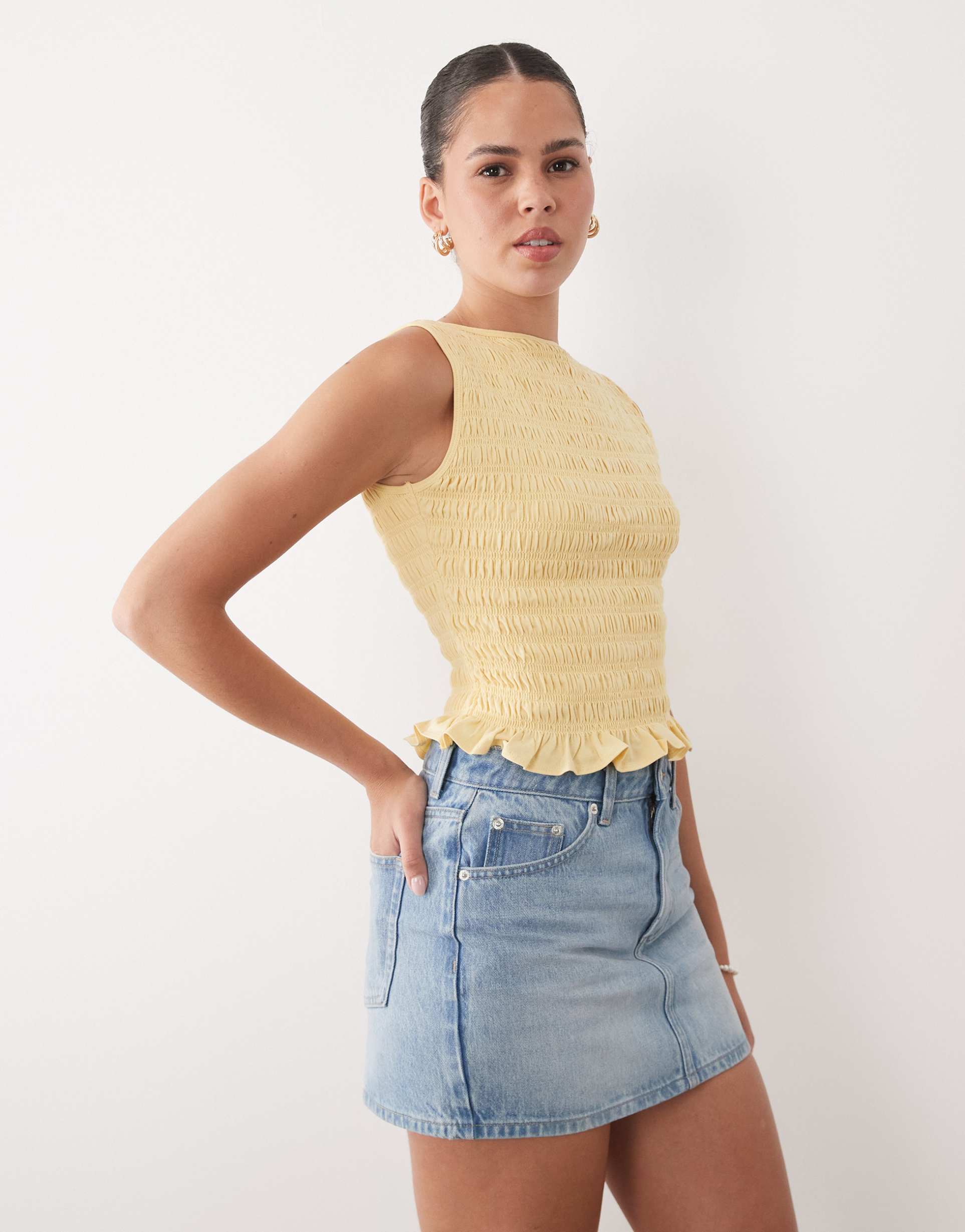 abercrombie & fitch smocked sleeveless top in yellow