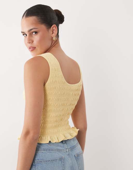 Abercrombie & Fitch smocked sleeveless top in yellow, 4 of 4
