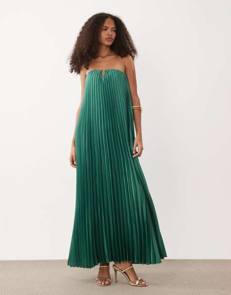 Abercrombie & Fitch - Soepele strapless maxi jurk in groen - view 1