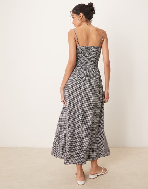 Abercrombie & Fitch soft neck spaghetti strap flowy maxi dress in black gingham, 3 of 4