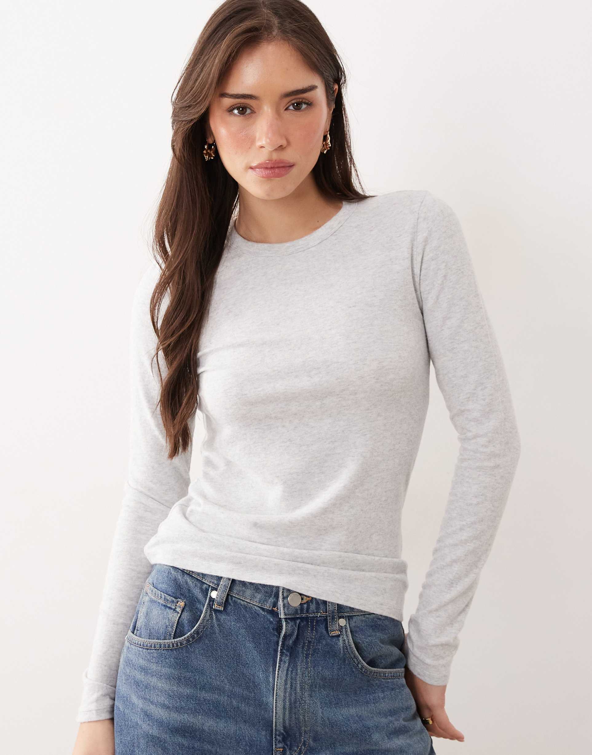 abercrombie & fitch soft touch crew neck long sleeve top in gray