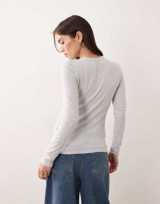 Abercrombie & Fitch soft touch crew neck long sleeve top in grey, 3 of 4