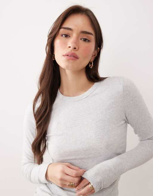 Abercrombie & Fitch soft touch crew neck long sleeve top in grey, 4 of 4