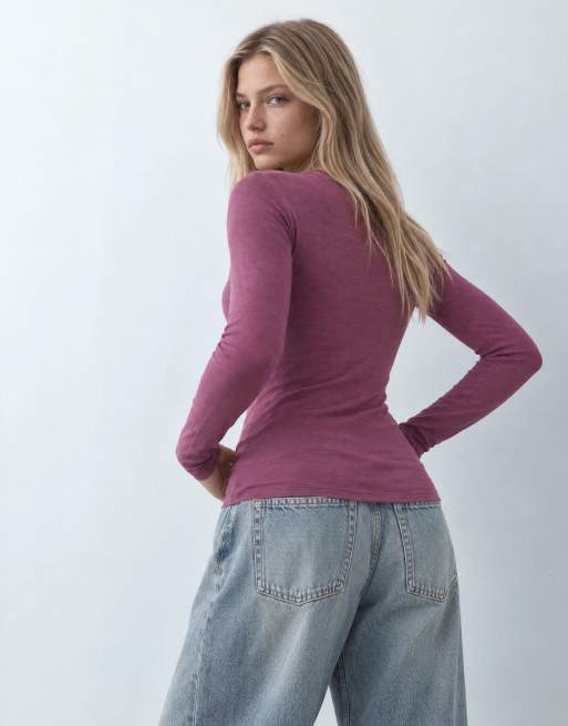 Abercrombie & Fitch soft touch long sleeve top co-ord in berry, 10 of 10